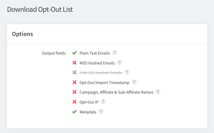 Output fields, Metadata selected